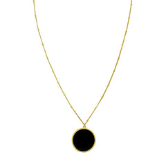 14K Yellow Gold 18" Onyx Inlay Circle Polished Necklace with Spring Ring Clasp, and Jump Ring at 16