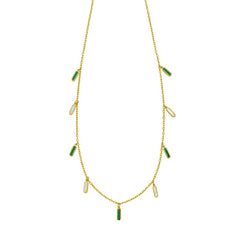 14K Yellow Gold Polished 18" Inlay Rectangular Malachite & Mother of Pearl Dancing Station Necklace with Lobster Clasp.