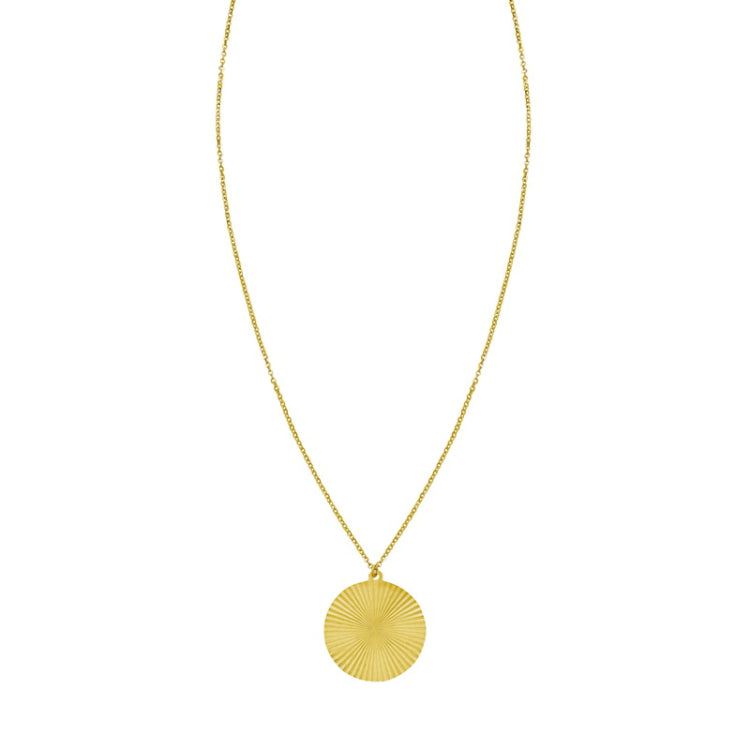 14K Yellow Gold Diamond Cut Radiating Gold Circle 18" Necklace with Lobster Clasp