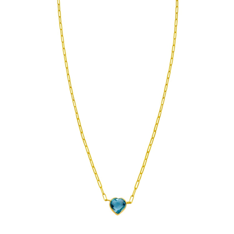 14K Yellow Gold 18" Polished Blue Topaz Heart Necklace with Lobster Clasp, including  Jump Ring at 15.75