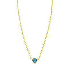 14K Yellow Gold 18" Polished Blue Topaz Heart Necklace with Lobster Clasp, including  Jump Ring at 15.75