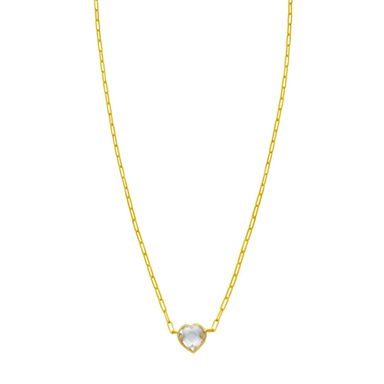14K Yellow Gold 18" Polished White Topaz Heart Necklace with Lobster Clasp, including  Jump Ring at 15.75
