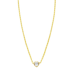 14K Yellow Gold 18" Polished White Topaz Heart Necklace with Lobster Clasp, including  Jump Ring at 15.75