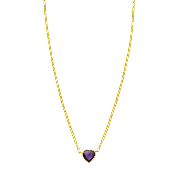 14K Yellow Gold 18" Polished Amethyst Heart Necklace with Lobster Clasp, including  Jump Ring at 15.75