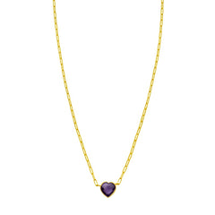 14K Yellow Gold 18" Polished Amethyst Heart Necklace with Lobster Clasp, including  Jump Ring at 15.75