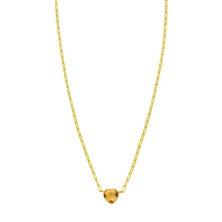 14K Yellow Gold 18" Polished Citrine Heart Necklace with Lobster Clasp, including  Jump Ring at 15.75