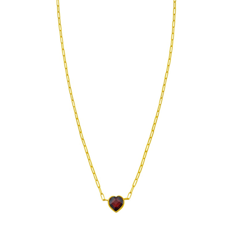 14K Yellow Gold 18" Polished Garnet Heart Necklace with Lobster Clasp, including  Jump Ring at 15.75