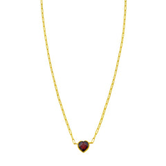 14K Yellow Gold 18" Polished Garnet Heart Necklace with Lobster Clasp, including  Jump Ring at 15.75