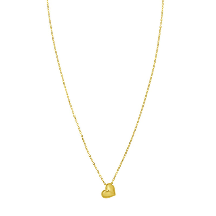 14K Yellow Gold Polished 18" Puffed Mini Heart Pendant Necklace on Cable Chain with Lobster Clasp