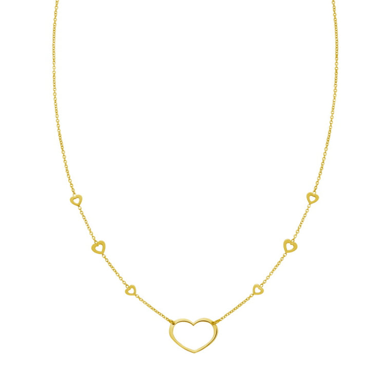 14K Yellow Gold Polished 18" Open Heart Station Necklace with Lobster Clasp, including Jump Ring at 16