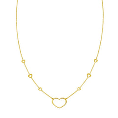 14K Yellow Gold Polished 18" Open Heart Station Necklace with Lobster Clasp, including Jump Ring at 16