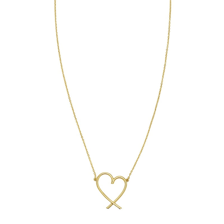 14K Yellow Gold 18" Polished Delicate Heart Necklace with Lobster Clasp, including Jump Ring at 16".