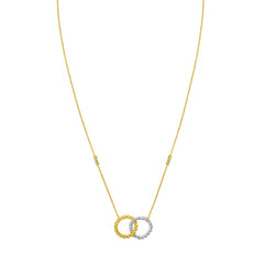 14K Yellow and White Gold Disco Diamond Cut Bead Interlocking Circle 18" Necklace with Lobster Clasp