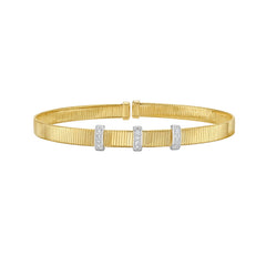14K Yellow Gold Polished .11ct Diamond Station Bar Omega Cuff Bracelet