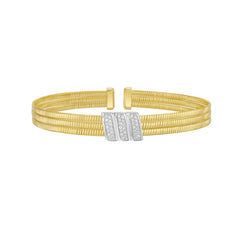 14K Yellow Gold Polished .21ct Diamond Triple Row Omega Cuff Bracelet