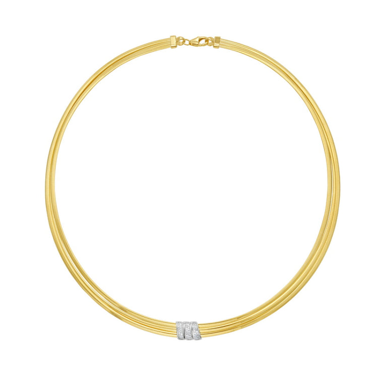 14K Yellow Gold 17" Polished Triple Row .21ct Diamond Omega Necklace with Lobster Clasp