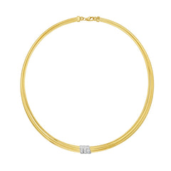 14K Yellow Gold 17" Polished Triple Row .21ct Diamond Omega Necklace with Lobster Clasp