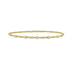 14K Yellow Gold 7" .15ct Diamond Delight Beaded Polished Bracelet with Box Snap Clasp