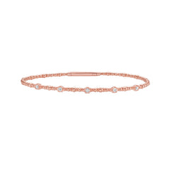 14K Rose Gold 7" .15ct Diamond Delight Beaded Polished Bracelet with Box Snap Clasp