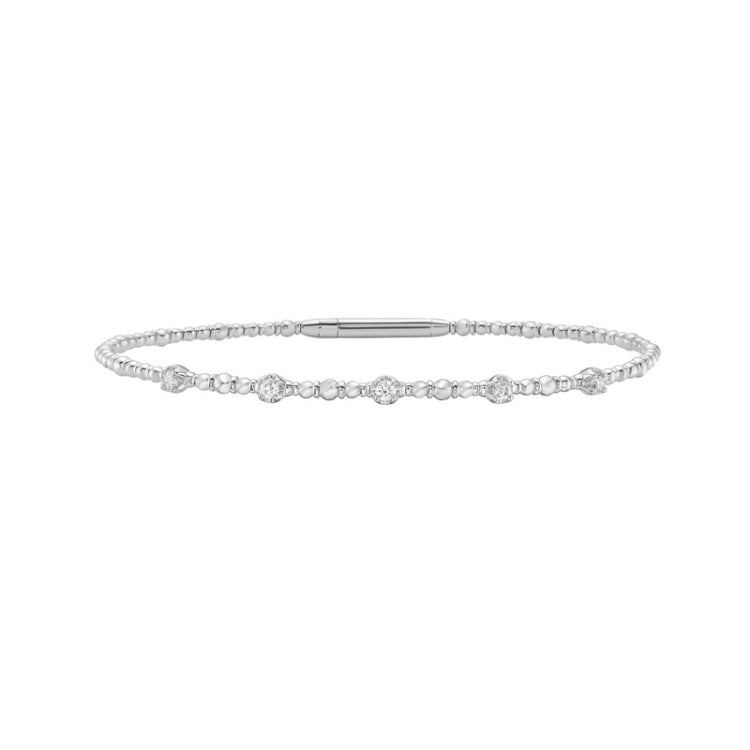 14K White Gold 7" .15ct Diamond Delight Beaded Polished Bracelet with Box Snap Clasp
