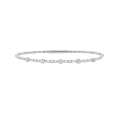 14K White Gold 7" .15ct Diamond Delight Beaded Polished Bracelet with Box Snap Clasp