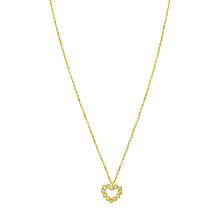 14K Yellow Gold Polished 18" .06ct Diamond Petite Heart Necklace with Lobster Clasp, including Jump Ring at 16
