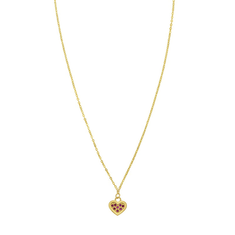 14K Yellow Gold Polished 18" Ruby Heart Necklace with Lobster Clasp
