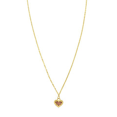 14K Yellow Gold Polished 18" Ruby Heart Necklace with Lobster Clasp