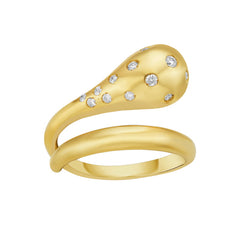 14K Yellow Gold Polished .17ct Diamond Raindrop Wraparound Ring in Size 7