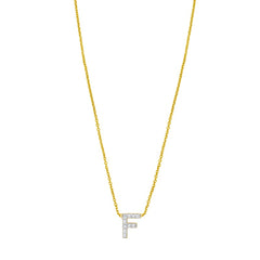 14K Yellow Gold 18" Polished Mini Diamond F Initial Necklace with Spring Ring Clasp, Includes Jump Ring at 16
