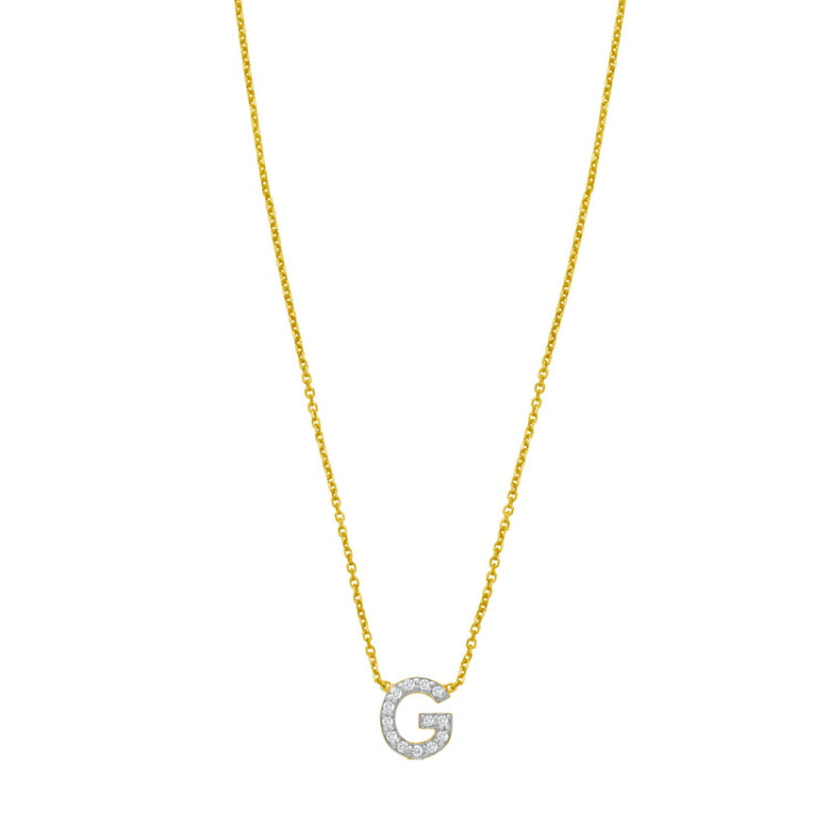 14K Yellow Gold 18" Polished Mini Diamond G Initial Necklace with Spring Ring Clasp, Includes Jump Ring at 16