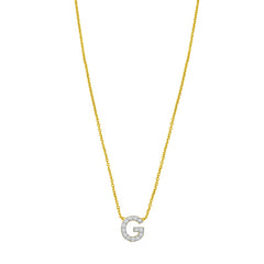 14K Yellow Gold 18" Polished Mini Diamond G Initial Necklace with Spring Ring Clasp, Includes Jump Ring at 16