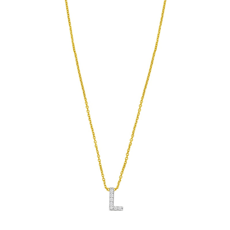 14K Yellow Gold 18" Polished Mini Diamond L Initial Necklace with Spring Ring Clasp, Includes Jump Ring at 16