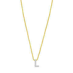 14K Yellow Gold 18" Polished Mini Diamond L Initial Necklace with Spring Ring Clasp, Includes Jump Ring at 16