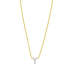 14K Yellow Gold 18" Polished Mini Diamond Y Initial Necklace with Spring Ring Clasp, Includes Jump Ring at 16
