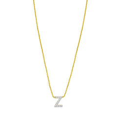 14K Yellow Gold 18" Polished Mini Diamond Z Initial Necklace with Spring Ring Clasp, Includes Jump Ring at 16