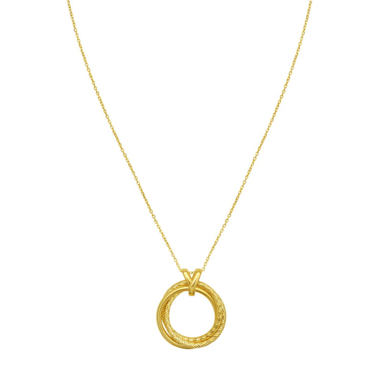 14K Yellow Gold Interlocking Diamond Cut Trinity Circle 18" Necklace with Lobster Clasp