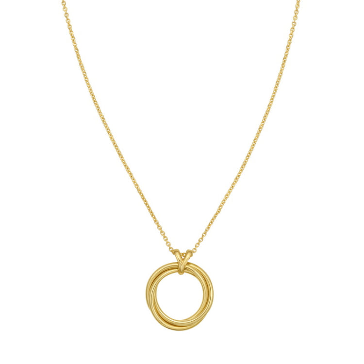 14K Yellow Gold Interlocking Large Polished Trinity Circle 18" Necklace with Lobster Clasp
