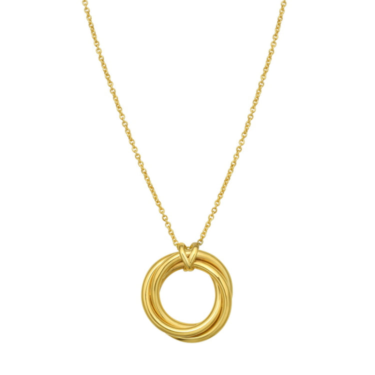 14K Yellow Gold Interlocking Medium Polished Trinity Circle 18" Necklace with Lobster Clasp