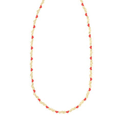Sterling Silver (Yellow Gold Plated) 18" Red Enamel Hearts Chain Necklace with Lobster Clasp
