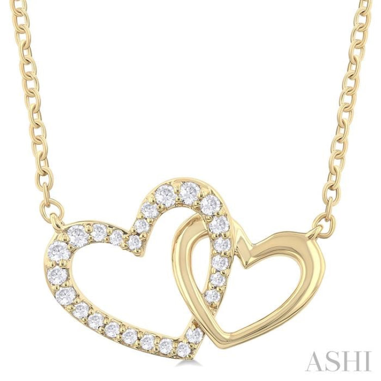 1/8 ctw Interlocked Heart Round Cut Diamond Fashion Pendant With Chain in 10K Yellow Gold