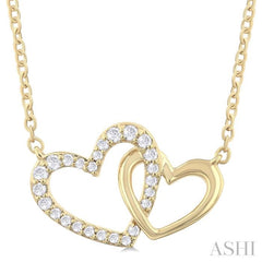 1/8 ctw Interlocked Heart Round Cut Diamond Fashion Pendant With Chain in 10K Yellow Gold