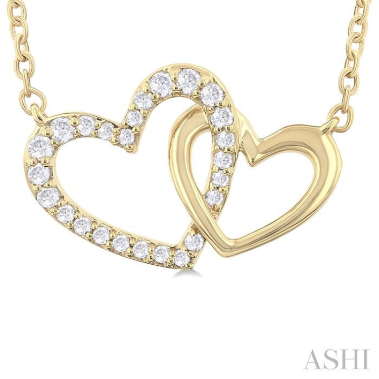 1/8 ctw Interlocked Heart Round Cut Diamond Fashion Pendant With Chain in 10K Yellow Gold