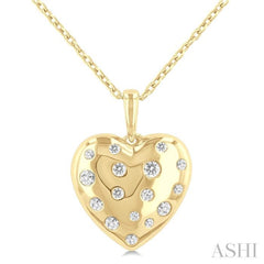 1/6 ctw Bold Puffed Heart Round Cut Diamond Sprinkled Fashion Pendant With Chain in 10K Yellow Gold