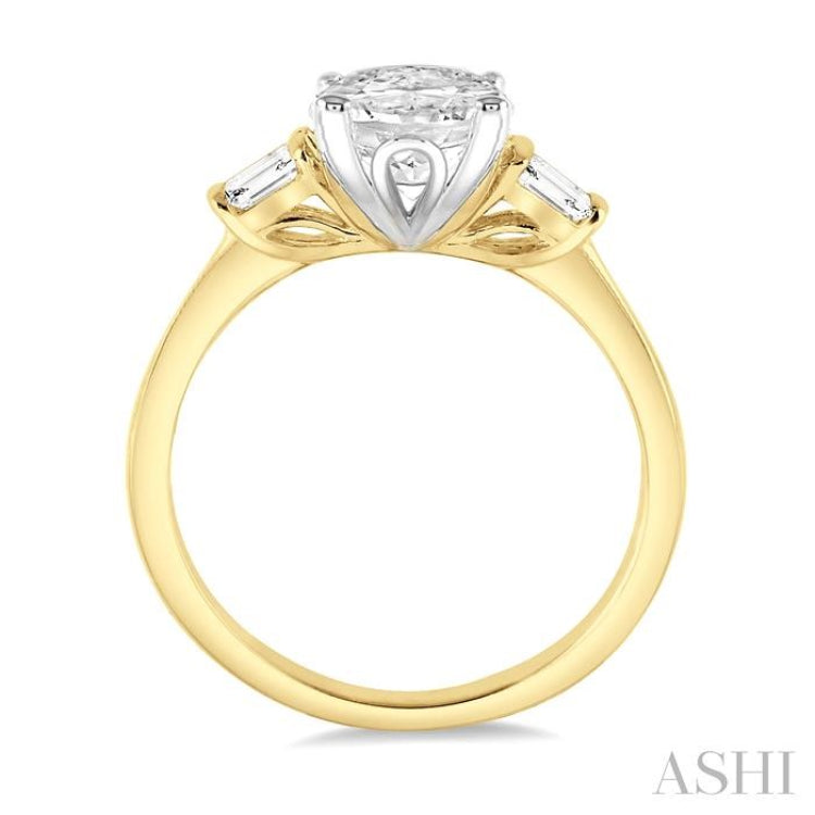 1/2 ctw Baguette and Oval Cut Diamond Ladies Engagement Ring with 1/3 ct Oval Cut Center Stone in 14K Yellow and White Gold