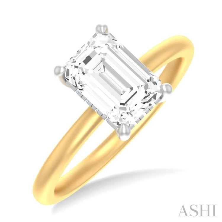 1/10 ctw Emerald Shape Round Cut Diamond Semi Mount Engagement Ring in 14K Yellow and White Gold