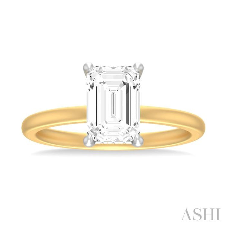 1/10 ctw Emerald Shape Round Cut Diamond Semi Mount Engagement Ring in 14K Yellow and White Gold