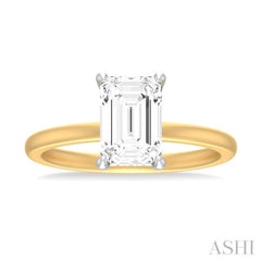 1/10 ctw Emerald Shape Round Cut Diamond Semi Mount Engagement Ring in 14K Yellow and White Gold