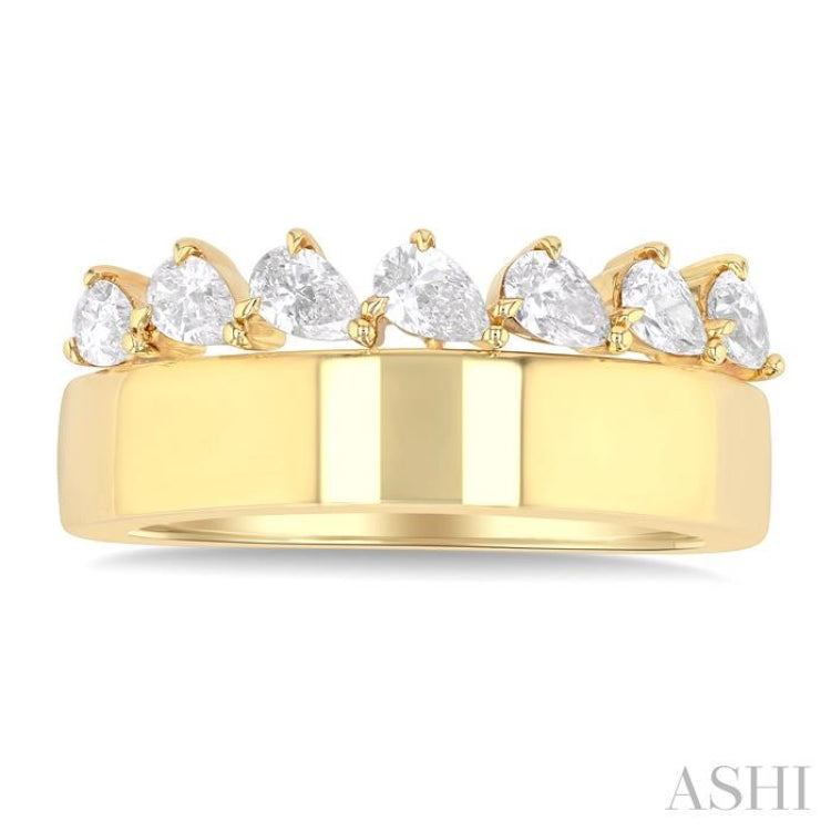 5/8 ctw Pear Cut Diamond Bold Gold Fashion Wide Band in 14K Yellow Gold
