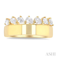 5/8 ctw Pear Cut Diamond Bold Gold Fashion Wide Band in 14K Yellow Gold